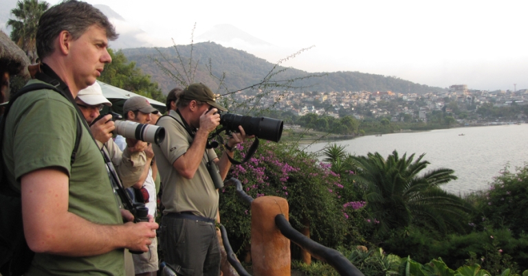 Group of travelers birding at Lake Atitlán