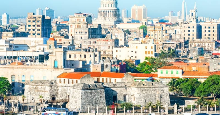 waterside building and streets of Havana