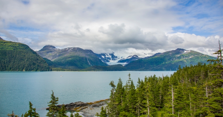 Views of mountains and Prince William Sound in Alaska