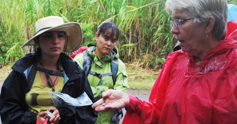 Examining soil samples at Arenal National Park