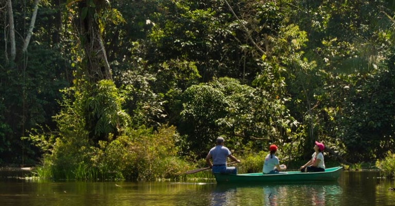 Boat ride in the Amazon rainforest
