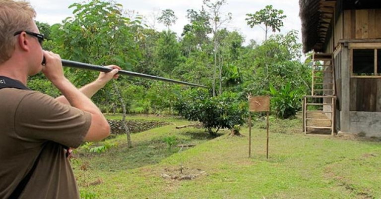 Blow gun practice in Ahuano village