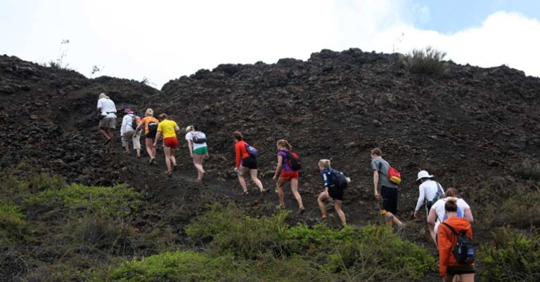 Hiking on the volcanic terrain