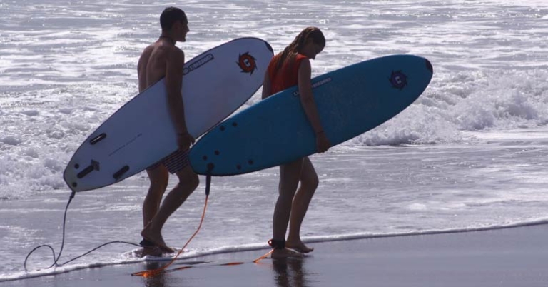 Surfing on the Pacific coast