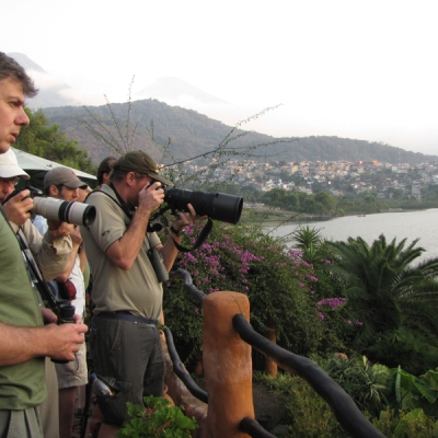 Group of travelers birding at Lake Atitlán