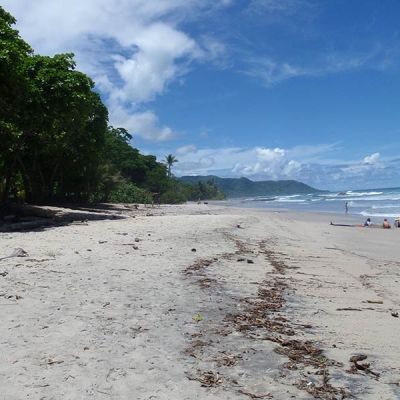 A sandy beach with few people