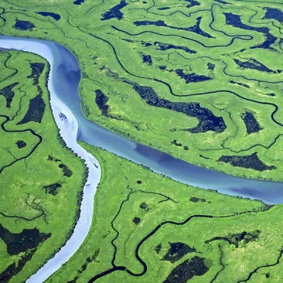 Aerial views of the Copper River Delta in Alaska