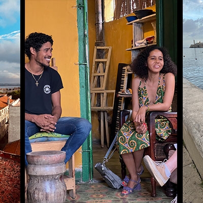 L-R: View of tower and ocean; musicians Alejandro and Yanet; Malecón