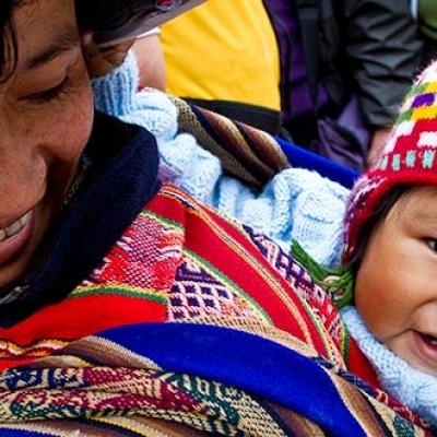 Mother and child dressed in Peruvian woven cloth
