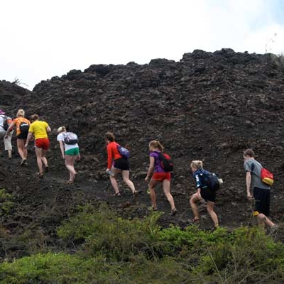 Hiking on the volcanic terrain