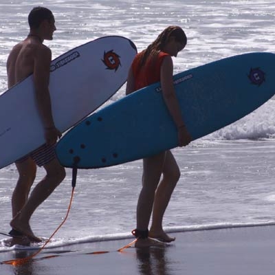 Surfing on the Pacific coast